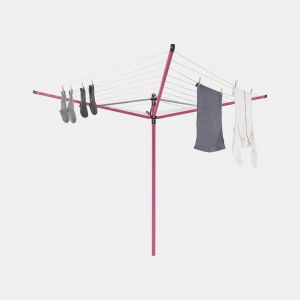 Lift-O-Matic Droogmolen 50 meter, met grondanker, hoes & wasknijpertas, Ø 45 mm - Spring Pink